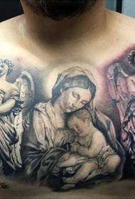 krūtinės religinė tema juodas angelas Statulos tatuiruotės modelis
