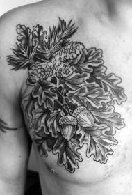 brystet vakkert svart-hvitt planteblad akorn tatoveringsmønster
