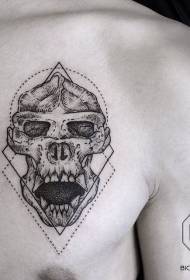 estilo de grabado en el pecho cráneo de mono negro con patrón de tatuaje geométrico