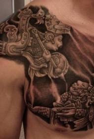 плечо и грудь черный серый клоун бог статуя татуировки узор