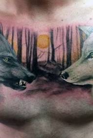wolf tatoetpatroan yn 't boarst swart bosk