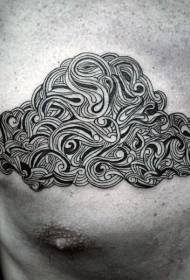 груди сложене црне закривљене линије тетоважа узорак