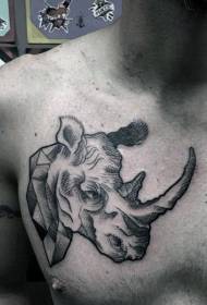 padrão de tatuagem de estátua de rinoceronte de linha preta no peito
