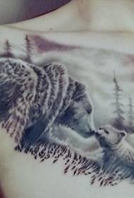 karu tätoveering tüdruku rind karu ja maastiku tätoveeringu pilt
