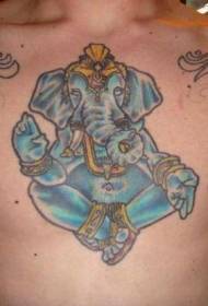 Krūškurvis zils kā dieva Ganeša tetovējuma raksts