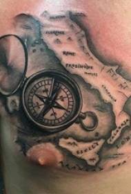 Junge Brust schwarz geometrische einfache Linie Karte und Kompass Tattoo Bild