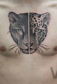 Graviranje grudi u stilu leoparda i pantera kombinacija avatar tetovaža uzorak