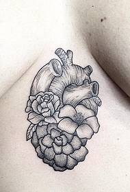 göğüs seksi çizgi çiçek kalp dövme dövme deseni