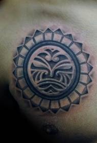 pecho clásico en blanco y negro tribal símbolo redondo tatuaje patrón