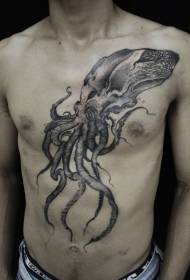 borst gravure stijl zwart groot octopus tattoo patroon