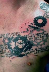 petto Tatuaggi con lettere e orologi in bianco e nero di vecchia scuola