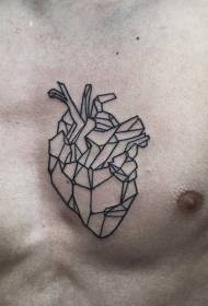 krūšu kurvja ģeometriskais sirds tetovējums