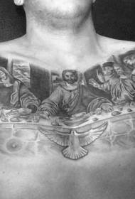disegno del tatuaggio del petto realistico figura religiosa nera cena