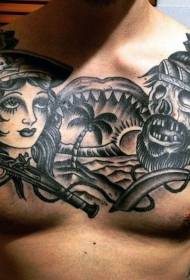 груди старі школярки череп піратські татуювання візерунок
