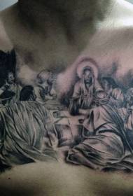 modello di tatuaggio del personaggio a tema religioso nero sul petto