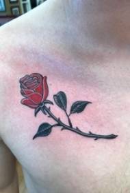 gėlių tatuiruotė vyriškos krūtinės spalvos rožės tatuiruotės paveikslėlis