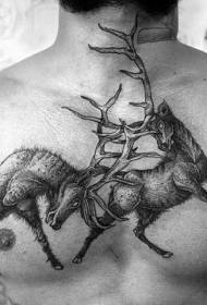 gravírování styl černý boj jelen tetování vzor