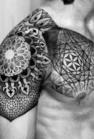 μισό-μαύρο και άσπρο floral γεωμετρική κοσμήματα εξατομικευμένη μοτίβο τατουάζ