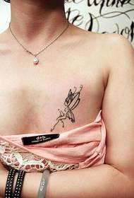 skönhet bröst liten och enkel linje älva tatuering 51370 - idrottsman Li Na bröst hjärtformade rosa tatuering mönster