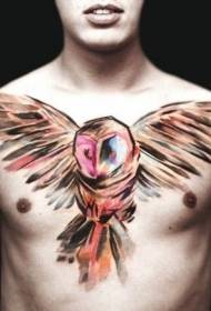 可愛的水彩大貓頭鷹胸部紋身圖案