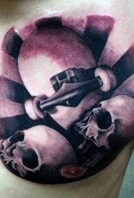 borst zwart grijs stijl kleur schedel skate tattoo patroon
