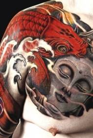 Полуазиатский цветной кальмар с татуировкой Будды