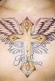 bela cruz colorida e asas tatuagem figura