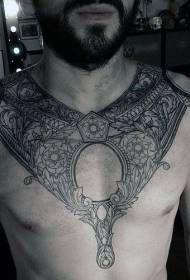 pecho y hombros Increíble patrón de tatuaje de armadura en blanco y negro