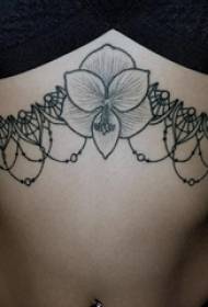 girl chest black gray point thorn geometric simple line creative decorative flower tattoo picture