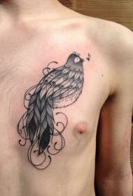 rinnassa musta harmaa piikki Söpö pieni lintu tatuointikuvio
