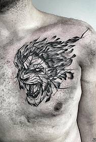 krūšu lauvas pildspalvas zīmēšanas tetovējuma modelis