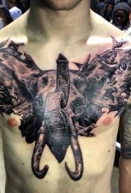 patrón de tatuaje de elefante y pájaro blanco y negro atractivo