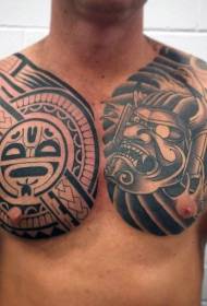 chestt tribe tribem ma samurai mask tattoo pattern