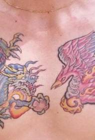 груди кольоровий фенікс та азіатський дракон татуювання візерунок