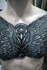 disegno del tatuaggio del petto corvo nero ampia area