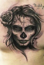 rinnassa ruusu ja kuolema tyttö tatuointi malli