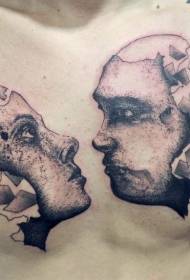 dada surreal gaya lelaki dan perempuan tato potret potret