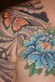 рамо пеперуда и синьо цвете татуировка модел