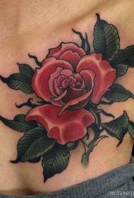 груди старої школи Червона троянда візерунок татуювання