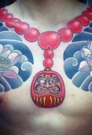 Brust Illustration Stil Farbe Dharma Halskette und Lotus Tattoo Muster