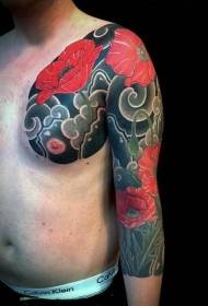 rameno ázijský štýl realistické farebné máky tetovanie vzor