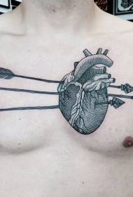 hrudníku cool černé srdce a šípy tetování vzor