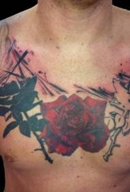 uros rinnassa värillinen kaunis ruusu tatuointi malli