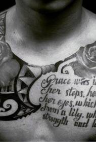 iespaidīgs melnbalto rožu burtu krūšu tetovējuma modelis