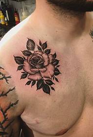 Brust schwarz grau Rose Persönlichkeit Tattoo Muster