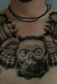 pecho negro gris estilo antigua estatua mano tatuaje patrón