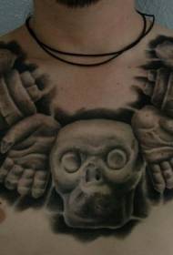 petto tatuaggio nero grigio stile statua antica tatuaggio a mano
