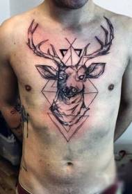 Sketsa dada rusa hitam misterius dengan ornamen pola tato geometris