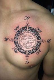 prsni keltski slog kompas črno-beli vzorec tatoo
