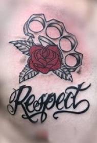 Tatuaż w klatce piersiowej chłopców w klatce piersiowej Angielski i zdjęcia róży tatuaż